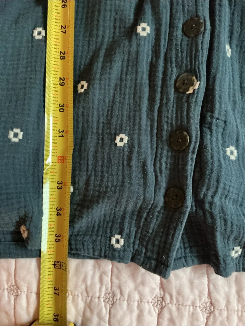 Madewell Navy Blue Textured Top with White Embroidered Motifs - Picture 5 of 6